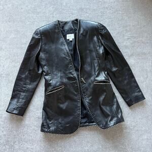 Vakko Genuine Leather Black Blazer